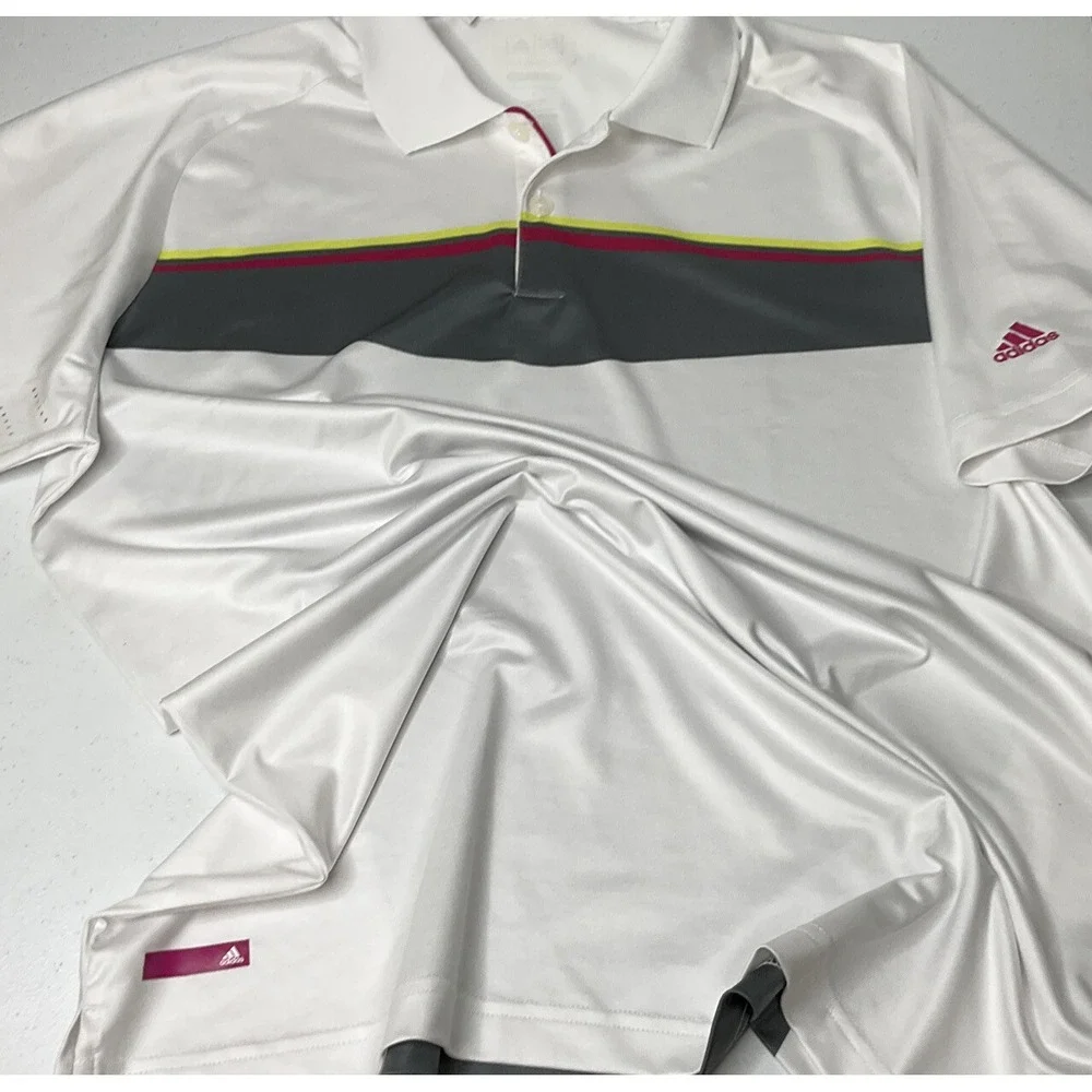 Adidas Golf Mens L Puremotion Short Sleeve‎ Athletic Polo Shirt White Gray